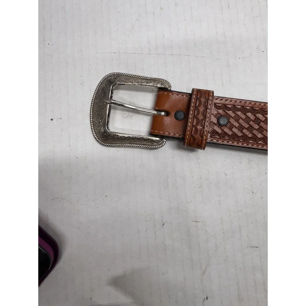 8893 Genuine Hand Tooled Leather 3D Cowhide Hair On Western Belt Size 44